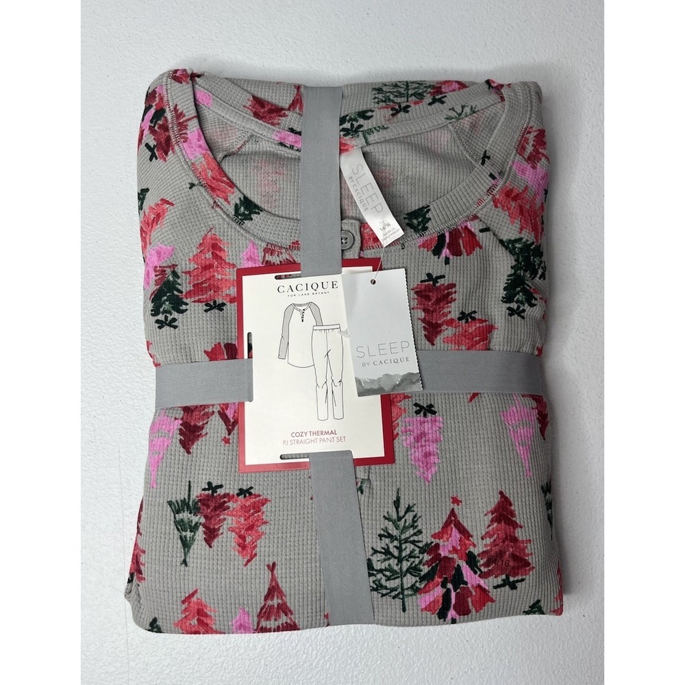 Lame Bryant Cacique Two Piece‎  Pajama Set Size 14/16 Christmas Tree Farm Cozy